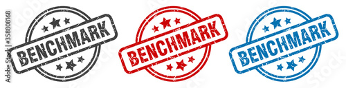 benchmark stamp. benchmark round isolated sign. benchmark label set
