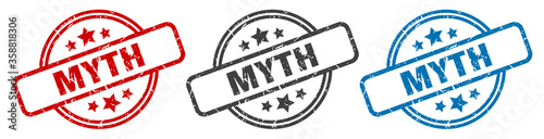 myth stamp. myth round isolated sign. myth label set