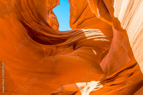 A rock spur eroded into the shape of a woman's head in lower Antelope Canyon, Page, Arizona