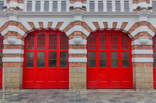 Detail of the Central Fire Station in Singapore,