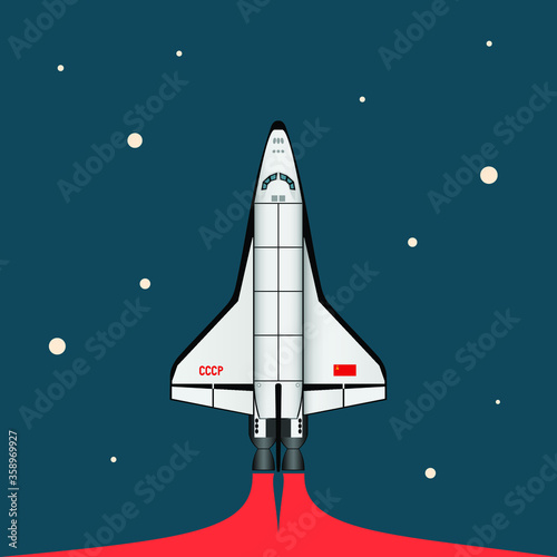 Soviet multipurpose orbital spacecraft Buran in space. Vector illustration