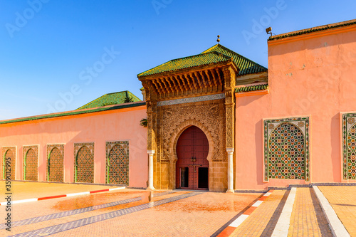 It's Bab Mansour Gate and El Hedime Place in Meknes, a city in Morocco which was founded in the 11th century by the Almoravids as a military settlement
