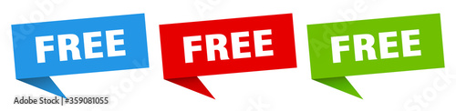 free banner. free speech bubble label set. free sign