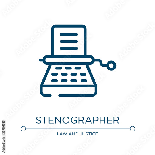 Stenographer icon. Linear vector illustration from law and justice collection. Outline stenographer icon vector. Thin line symbol for use on web and mobile apps, logo, print media.