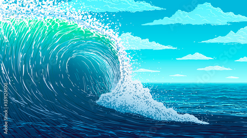 Vector illustration. Big ocean wave.