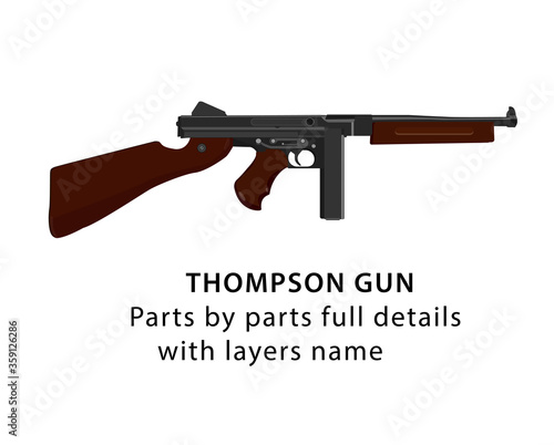 American WW2 Thompson gun vector | WW2 gun full details and parts by parts with layers name. This can help you to animated like magazine reloading, firing, etc.
