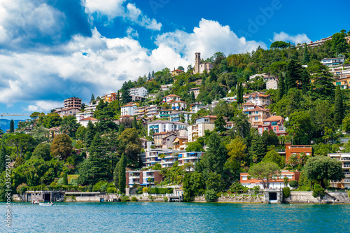 Part of Lugano city on the mountain Bre, Switzerland