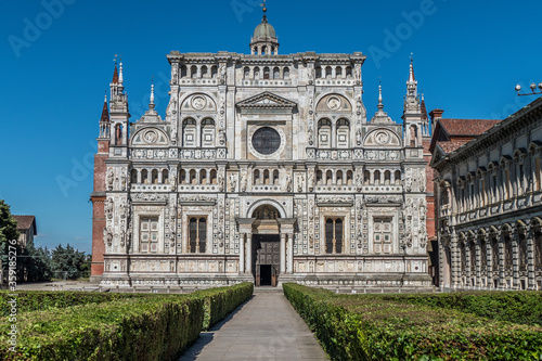 The beautiful facade of the Certosa of Pavia