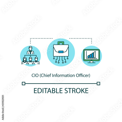 Chief information officer concept icon. C level executive of IT company. Businessman to lead team. CIO idea thin line illustration. Vector isolated outline RGB color drawing. Editable stroke