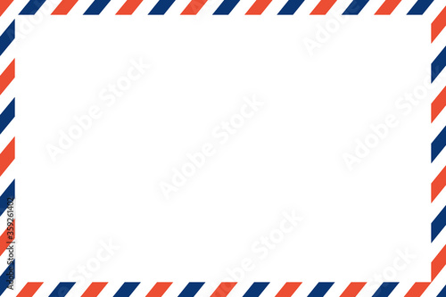 air mail letter vector. post stamp. airmail frame postcard. blue red stripes pattern. mockup template envelope. on white background. retro vintage blank message. world international label