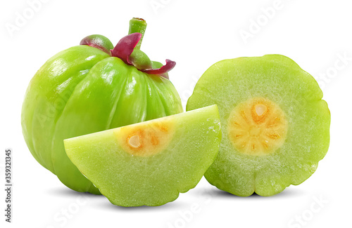 Garcinia atroviridis fruit isolated on white background