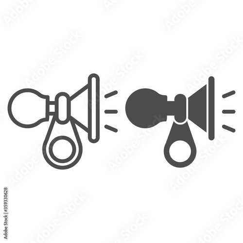 Horn for a bicycle line and solid icon, bicycle accessories concept, klaxon sign on white background, Vehicle horn icon in outline style for mobile concept and web design. Vector graphics.