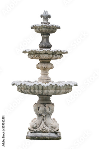 Vintage courtyard fountain isolated on white with clipping path.