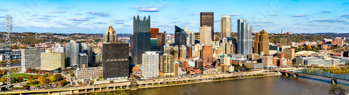 Panorama of Downtown Pittsburgh with the Monongahela River in Pennsylvania