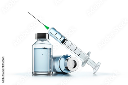 Bottles of Vaccine and syringe - 3D illustration 