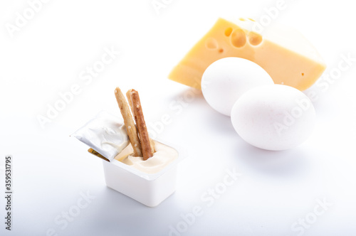 Hard cheese, white eggs and cheese sauce. Try fresh cheese sauce. Breadsticks and mayonnaise.
