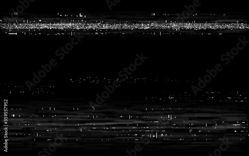 Glitch VHS backdrop. Retro rewind effect. Old tape effect with white horizontal lines. Analog playback template. Video cassette distortion. Vector illustration