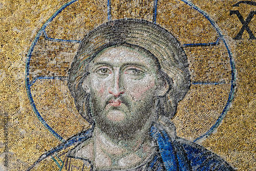 Jesus Christ, a Byzantine mosaic in the interior of Hagia Sophia.
