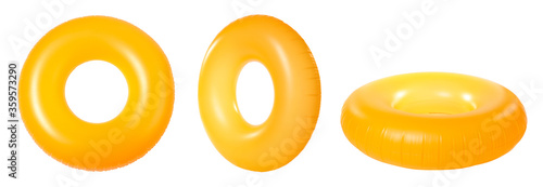 Set with bright inflatable rings on white background, banner design