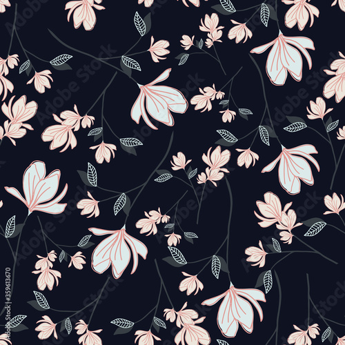 seamless floral pattern with hand drawn magnolia flowers. creative floral designs for fabric, wrapping, wallpaper, textile, apparel. vector illustration