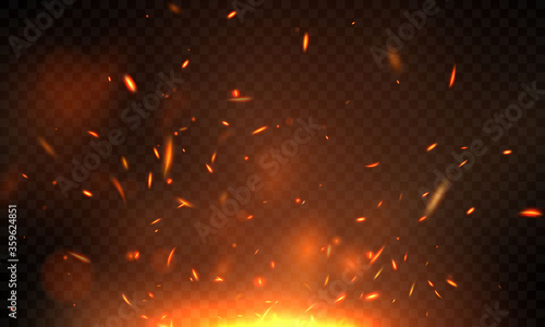 Effect burning red hot sparks realistic fire flames abstract background