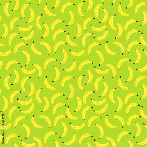 Seamless pattern with bananas. Green wallpaper, background for packaging, fabrics, or other.