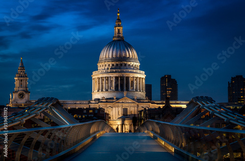 St Pauls Cathedral at dusk in London viewed from the Millennium Bridge