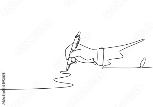 Single continuous line drawing of hand gesture drawn straight zig zag line. Write long zigzag streak with pen on notepad concept. Modern one line draw design vector graphic illustration