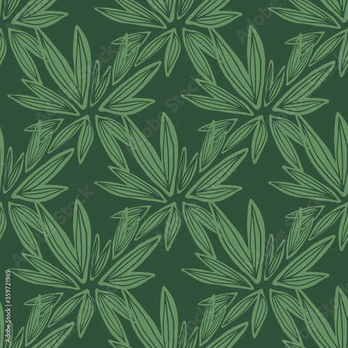 Creative bud seamless pattern on dark green background. Retro floral wallpaper.