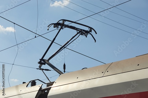 Pantograph of a train on electric line