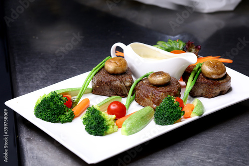 Grilled fillet Steak with fresh vegetable Salad