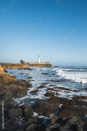 vertical shot of Pigeon Point Lighthouse on Central California coast