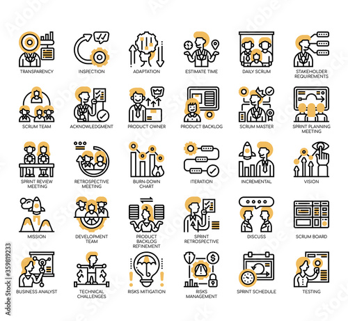 Set of scrum process thin line and pixel perfect icons for any web and app project.