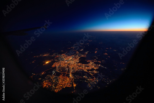 Night view on Novosibirsk from airplane, Russia