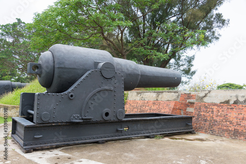 Armstrong Gun at Eternal Golden Castle (Erkunshen Battery) in Tainan, Taiwan. was completed in 1876 to protect against the Japanese.