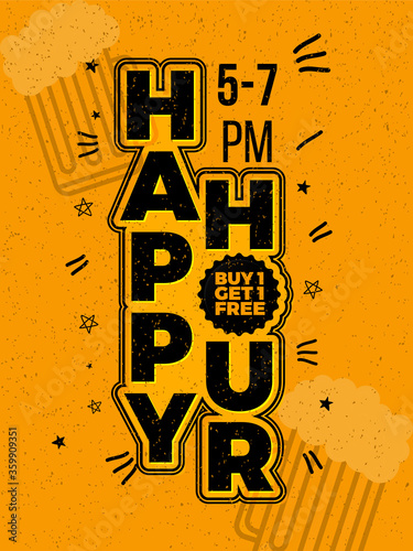 Happy Hour Vector Illustration Background for Poster, Banner, Flyer, Sign Board, Advertisement, Promotion, Web.