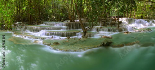 Huay Mae Khamin Waterfall in national park of Thailand is the travel destination popular waterfall in kanchanaburi, Thailand