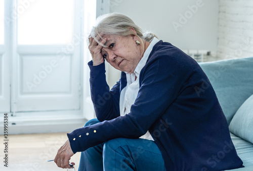 Senior widow woman lonely and sad feeling depressed at home