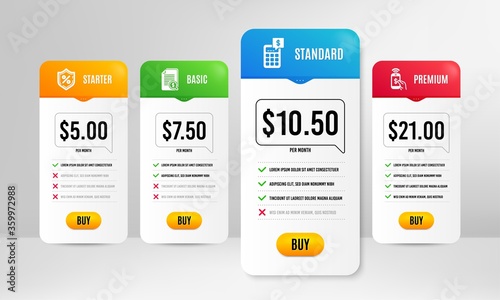 Calculator, Financial documents and Loan percent icons simple set. Price table template. Phone payment sign. Money management, Check docs, Protection shield. Mobile pay. Finance set. Vector