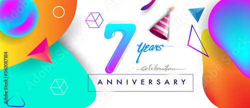 7th years anniversary logo, vector design birthday celebration with colorful geometric background and abstract elements