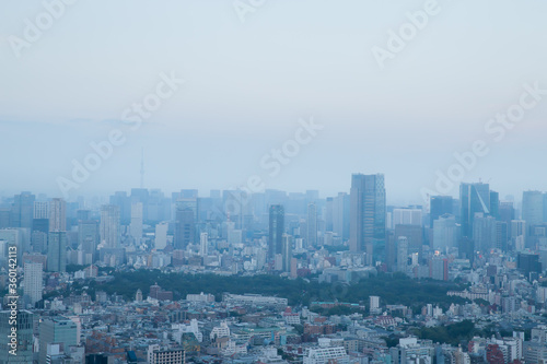 霧がかかった東京の風景
