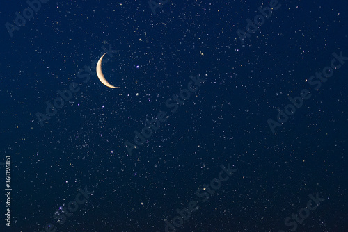 Real sky with stars and crescent