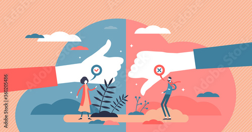 Pros and cons advantage comparison tiny persons concept vector illustration.