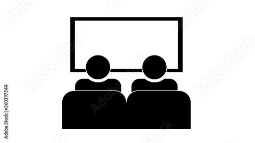 Family couple sitting on the couch and watching tv,male and female characters back view