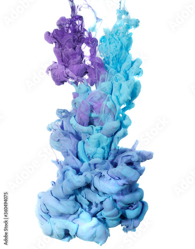 blue - purple ink cloud in water isolated on white