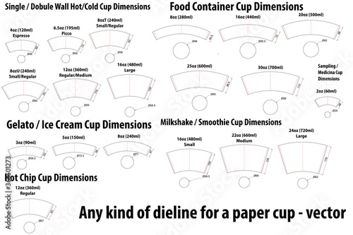 Any kind of dieline - diecut for a paper cup template - vector