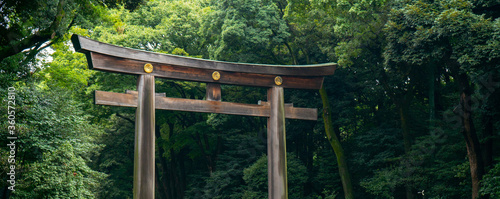 Tori gate at Meiji-jingu temple or shrine in Tokyo, Japan