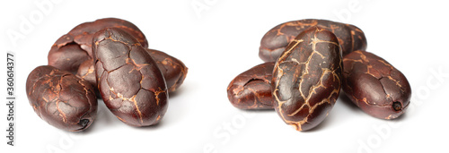 peeled cocoa beans isolated on white background