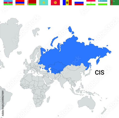 Map of the Commonwealth of Independent States (CIS) with flags