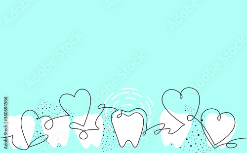  Creative Vector Seamless Pattern with Teeth and Hearts. Continuous Drawing Style. Vector illustration. Can be used as Background for Design Works.